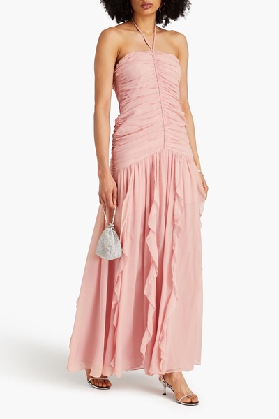 Lucine ruched silk-crepon halterneck maxi dress