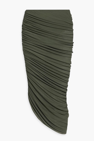 Diana ruched stretch-mesh midi skirt