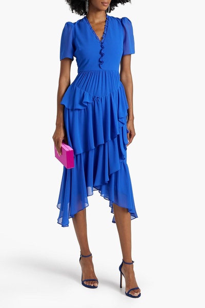 Asymmetric tiered crepe dress