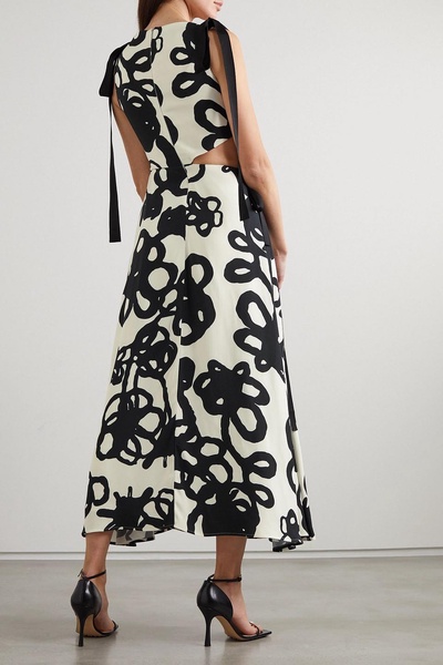 Ivy tie-detailed cutout floral-print crepe midi dress