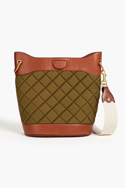 Leather-trimmed quilted shell bucket bag