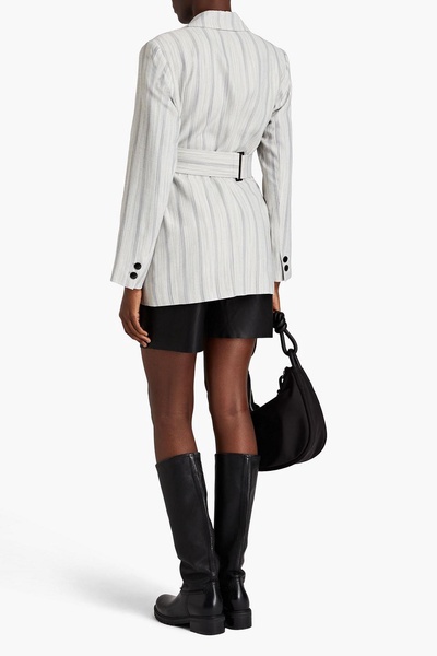 Belted striped jacquard blazer