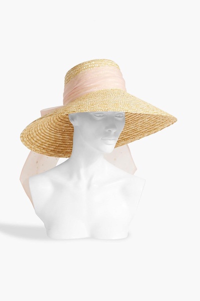 Mirabel embellished chiffon-trimmed straw sunhat