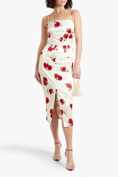 Aerin floral-print satin-crepe midi skirt