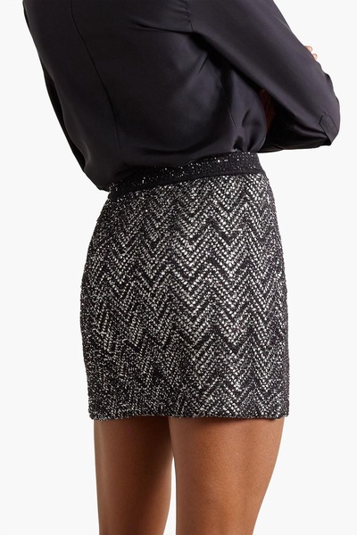 Sequin-embellished crochet-knit mini skirt