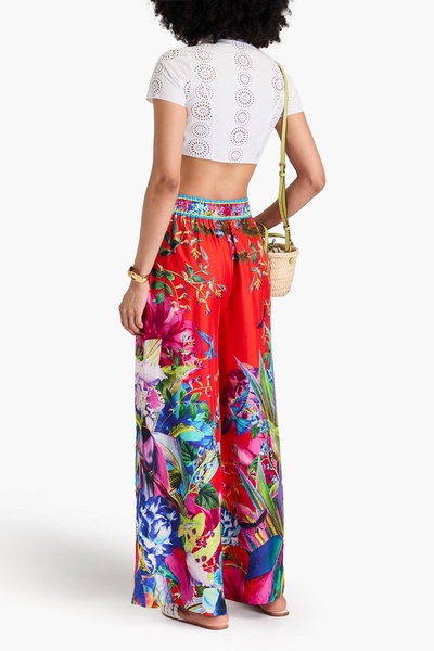 Printed silk wide-leg pants