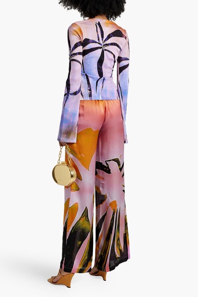 Printed silk-blend satin wide-leg pants