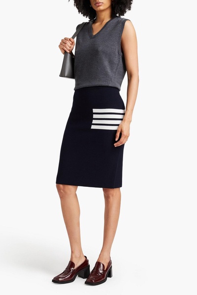 Striped waffle-knit pencil skirt