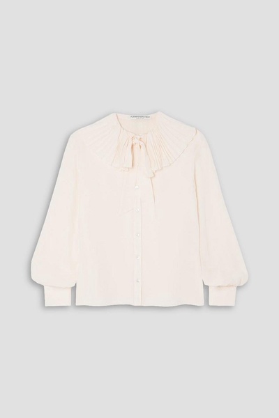 Pussy-bow pleated silk-georgette blouse