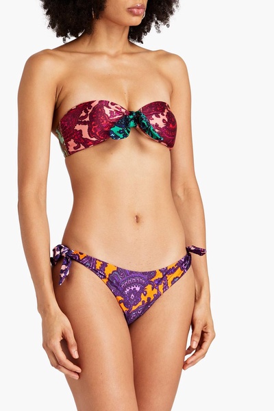 Bow-detailed printed bandeau bikini