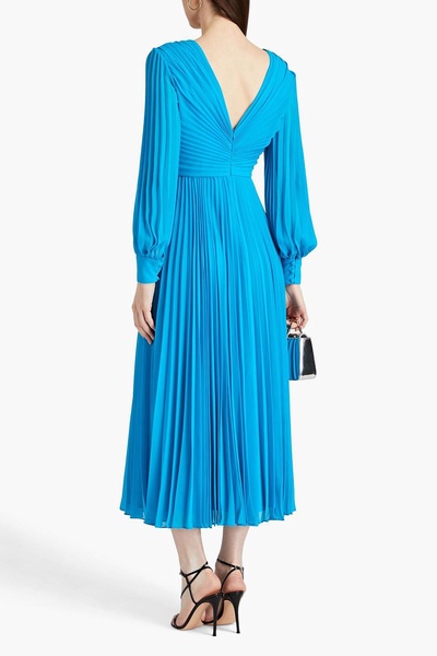 Ruched pleated chiffon midi dress