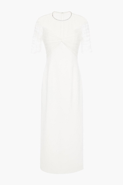 Crystal-embellished tulle-paneled crepe midi dress