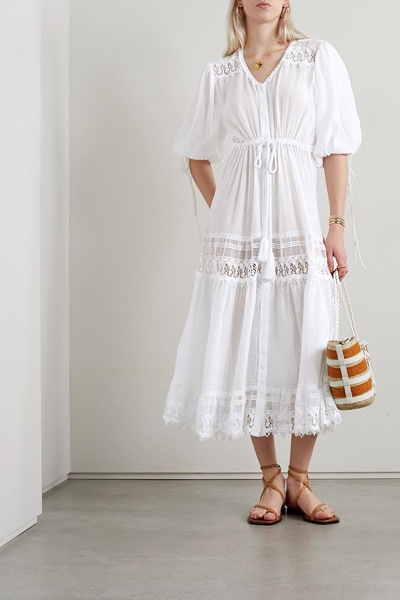 Nolina lace-trimmed cotton-gauze midi dress