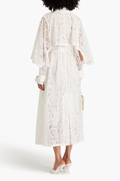 Double-breasted cotton-blend corded lace trench coat