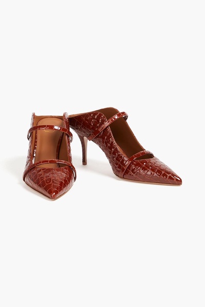 Maureen 70 croc-effect patent-leather mules