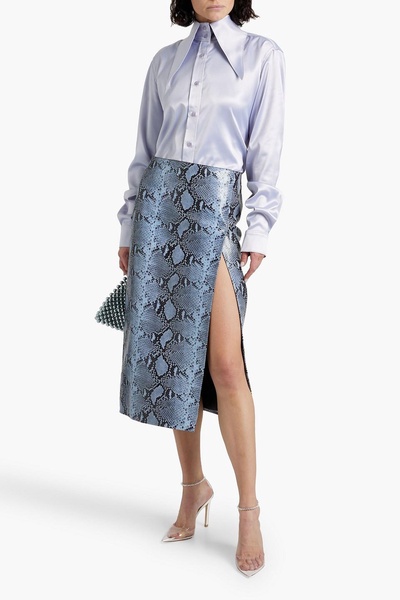 Minerva snake-effect leather midi skirt