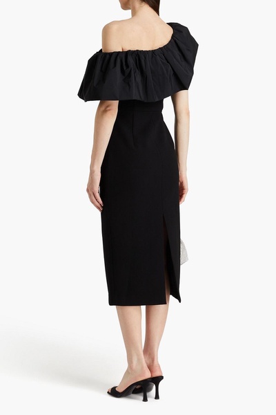 After Hours one-shoulder taffeta-paneled crepe midi dress