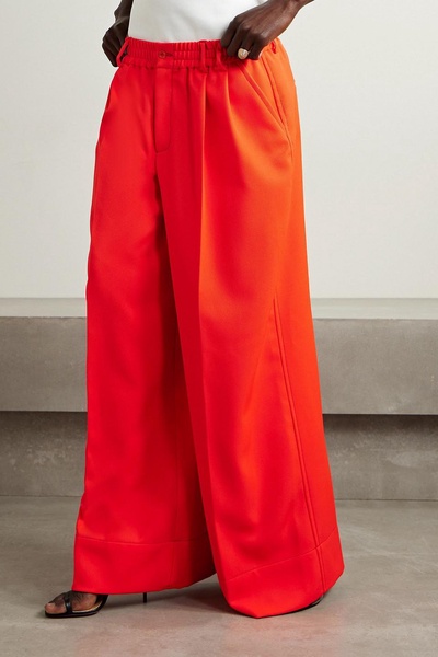 Pleated piqué wide-leg pants