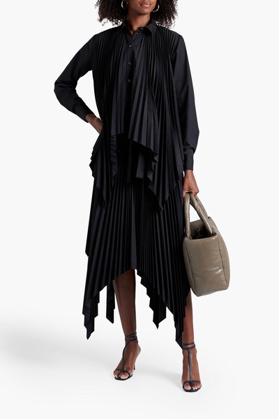 Wrap-effect pleated poplin skirt