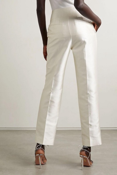 Cotton and silk-blend satin straight-leg pants