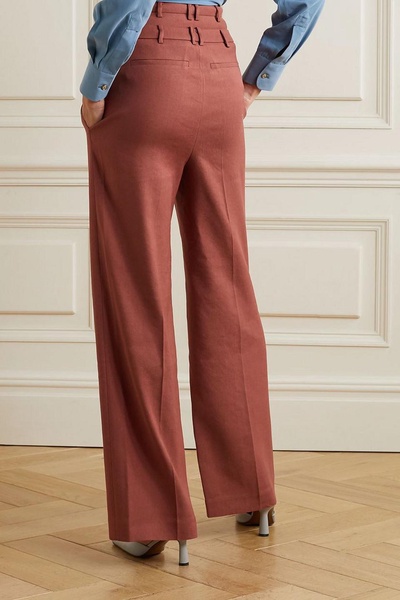 Laila linen-blend twill wide-leg pants