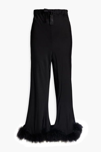 Feather-embellished satin pants