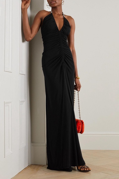 Syros striped silk-trimmed jersey halterneck maxi dress