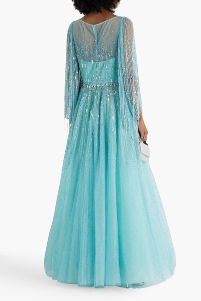 Hestia cape-effect embellished tulle gown