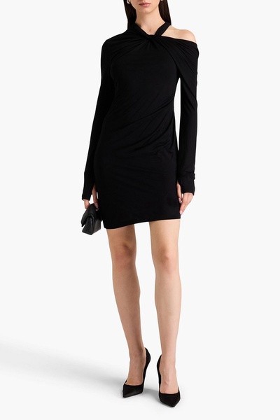 Twist-front draped jersey mini dress