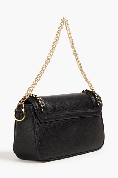 Chain-embellished faux pebbled-leather cross-body bag