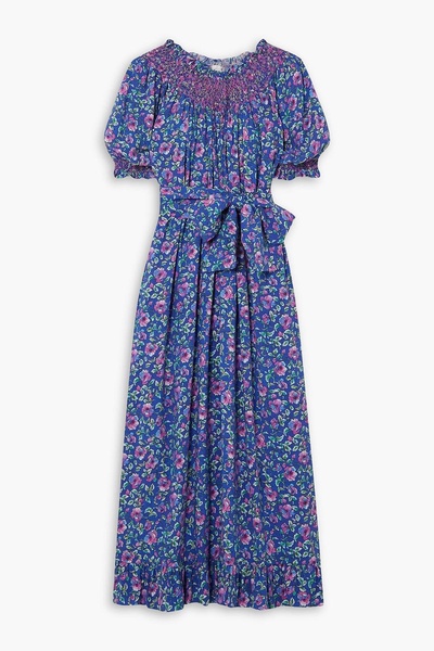 Loretta belted embroidered floral-print woven maxi dress