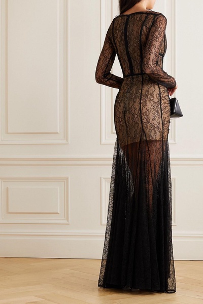 Gathered draped lace gown