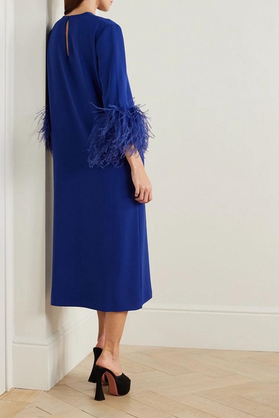 Billie feather-trimmed twill midi dress