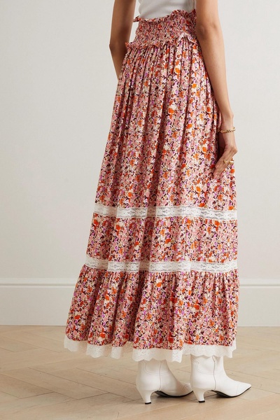 Clotilde lace-trimmed floral-print crepe de chine maxi skirt