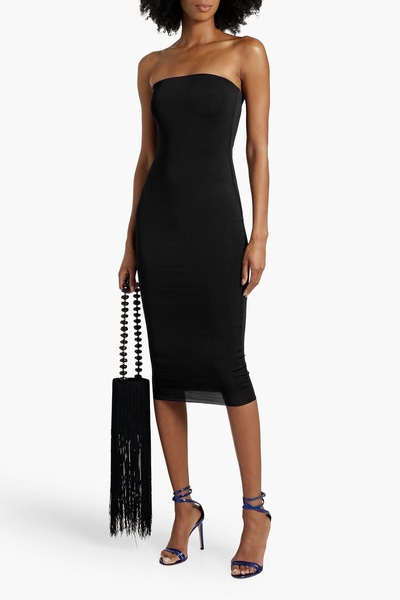 Strapless stretch-mesh midi dress