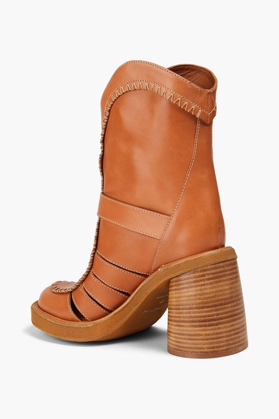 Whipstitched leather ankle boots