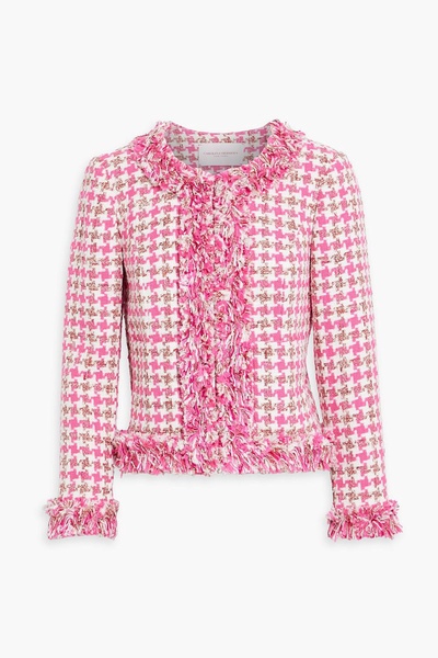 Frayed houndstooth cotton-blend tweed jacket