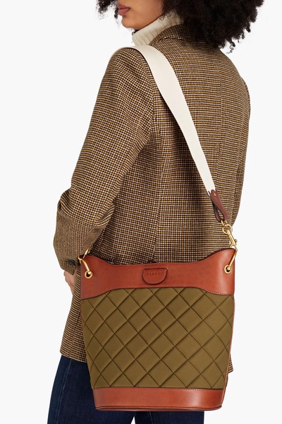 Leather-trimmed quilted shell bucket bag