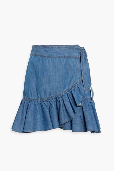 Memphis ruffled cotton and TENCEL™-blend chambray mini wrap skirt