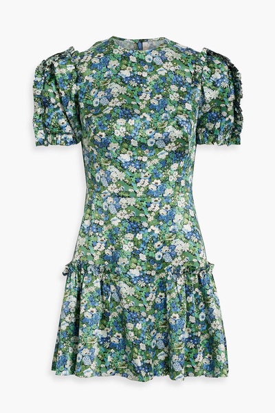 Gathered floral-print silk crepe de chine mini dress