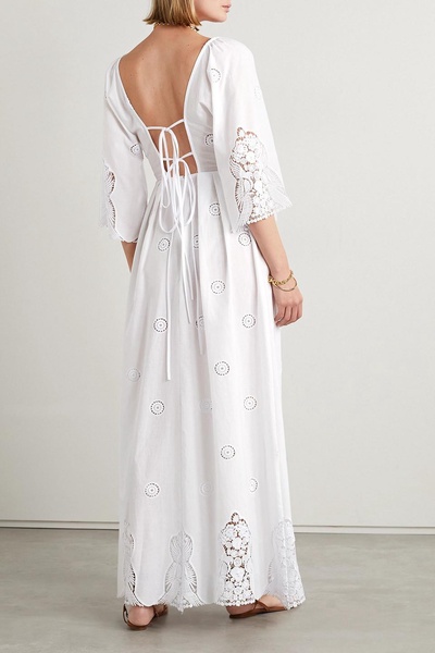 Meredith open-back guipure lace-trimmed cotton maxi dress