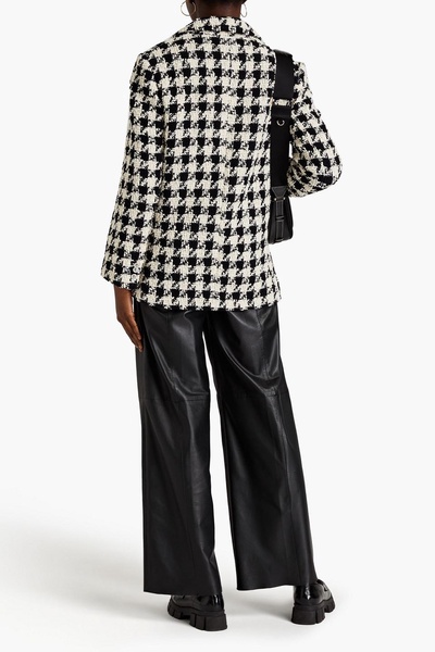 Double-breasted houndstooth bouclé-tweed blazer