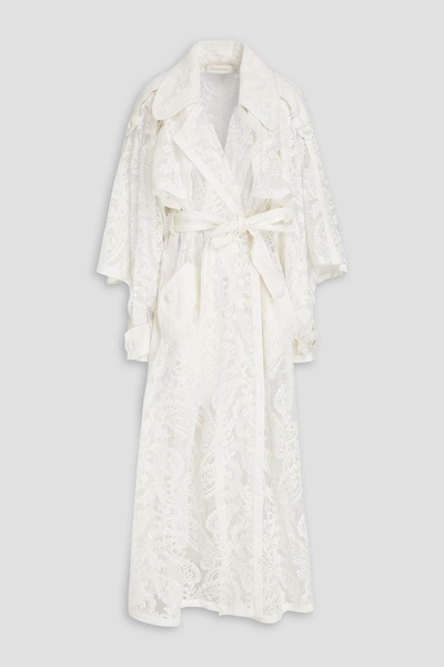 Double-breasted cotton-blend corded lace trench coat