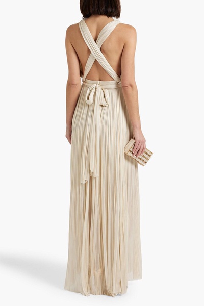 Rayana pleated crochet-knit silk gown