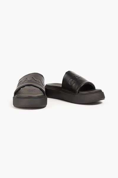 Embossed faux leather platform slides