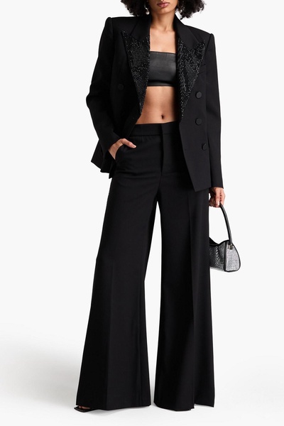 Crystal-embellished wool-crepe wide-leg pants