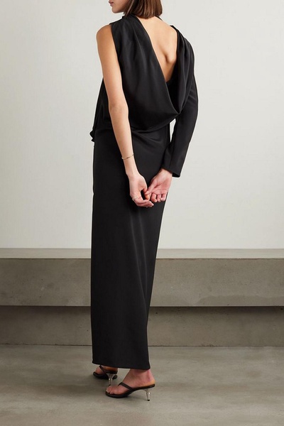 One-sleeve draped silk-crepe gown