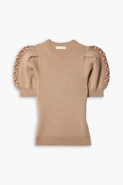 Harper crochet-trimmed ribbed wool sweater