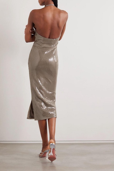 Sola cutout sequined stretch-tulle halterneck midi dress