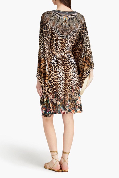 Crystal-embellished printed stretch-jersey mini dress